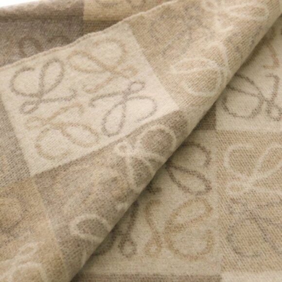 Loewe Anagram Fringe Muffler Beige Cashmere Wool Scarf - Picture 5 of 6